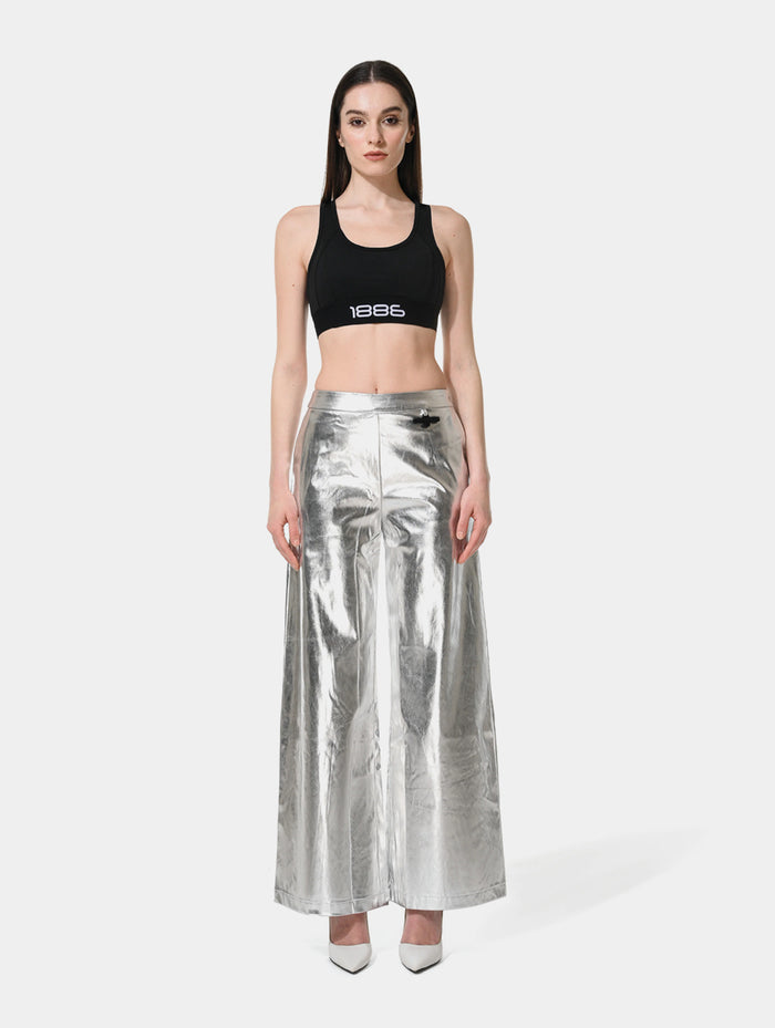 METALLIC WIDE LEG PANTS