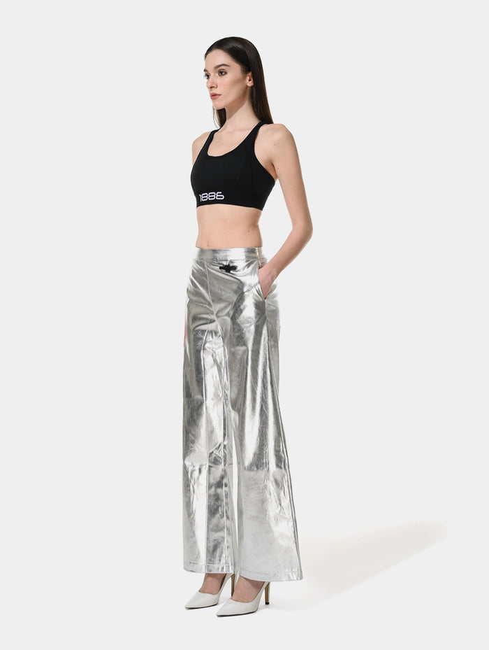 METALLIC WIDE LEG PANTS
