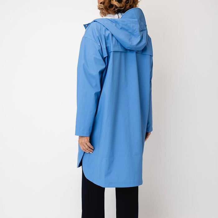 Micha Hooded Rain Coat with Side Snaps - Blue