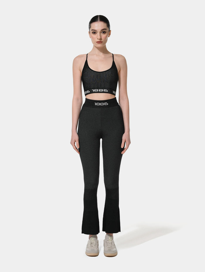 OMBRE KNIT FLARE PANTS- BLACK