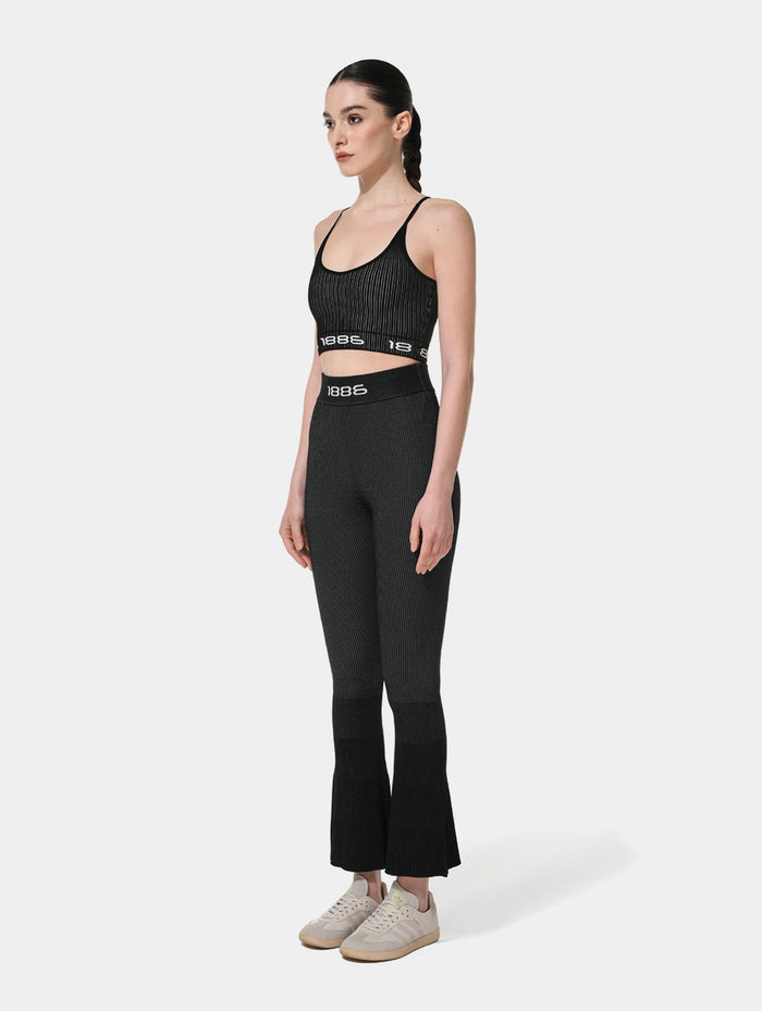 OMBRE KNIT FLARE PANTS- BLACK