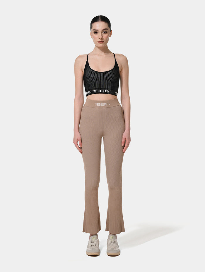 OMBRE KNIT FLARE PANTS- BROWN