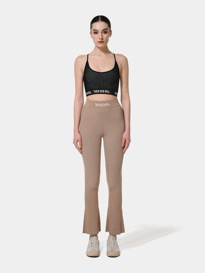 OMBRE KNIT FLARE PANTS- BROWN