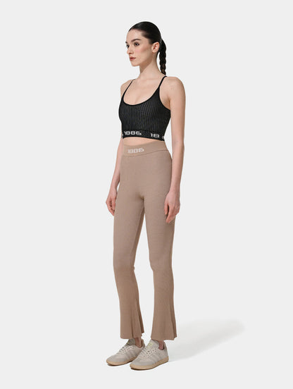 OMBRE KNIT FLARE PANTS- BROWN