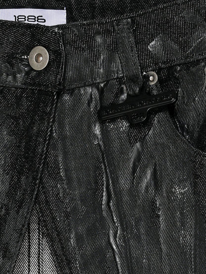 PAINTED DENIM WRAP BELT SKIRT- BLACK