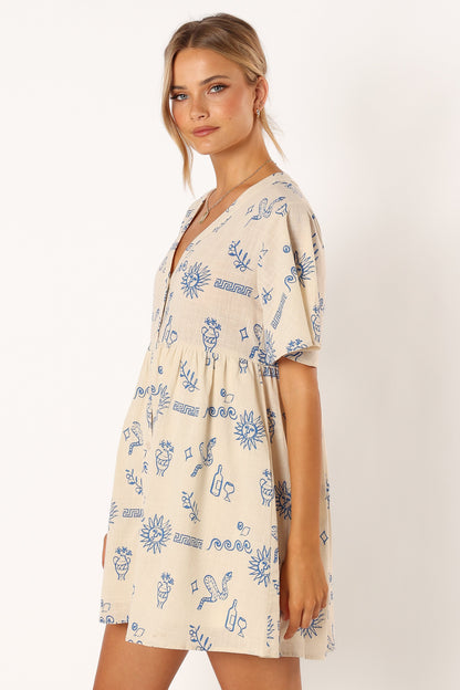 Elias Mini Dress - Beige Blue