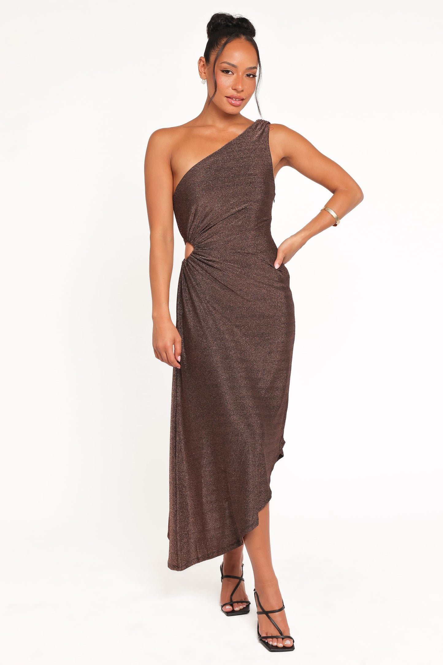 Emma One Shoulder Midi Dress - Vintage Gold