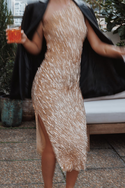 Kiki One Shoulder Midi Dress - Gold