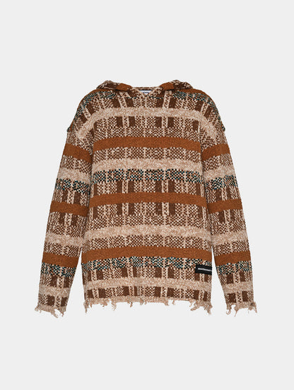 PIN CHECK HOODIE - BROWN