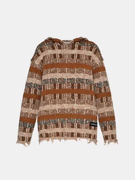 PIN CHECK HOODIE - BROWN