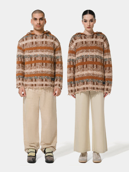 PIN CHECK HOODIE - BROWN