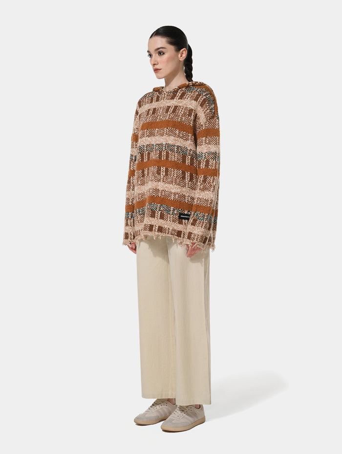 PIN CHECK HOODIE - BROWN