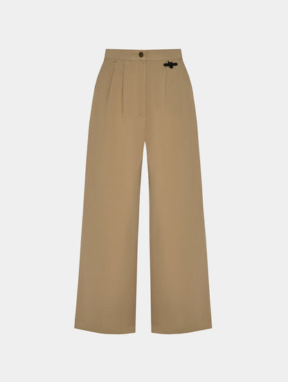PLEAT DETAIL WIDE LEG PANTS - KHAKI