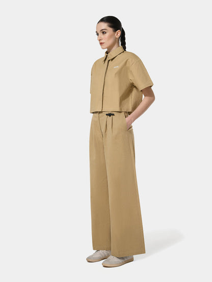 PLEAT DETAIL WIDE LEG PANTS - KHAKI