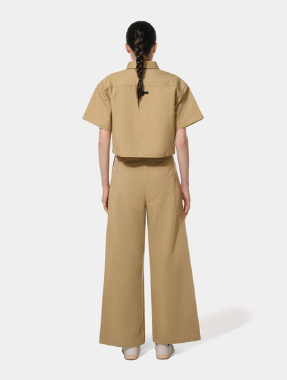 PLEAT DETAIL WIDE LEG PANTS - KHAKI