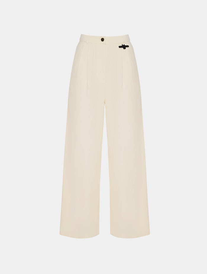 PLEAT DETAIL WIDE LEG PANTS - OFF WHITE