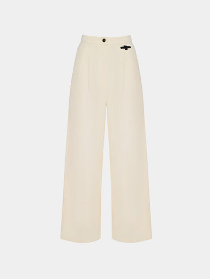 PLEAT DETAIL WIDE LEG PANTS - OFF WHITE