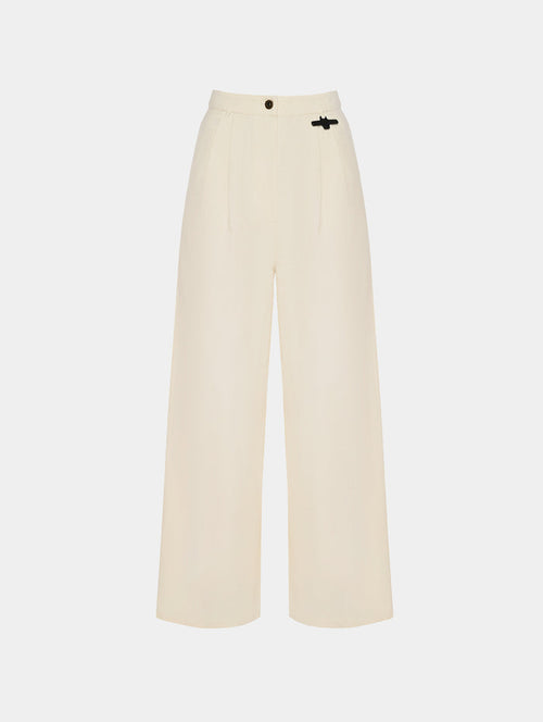 PLEAT DETAIL WIDE LEG PANTS - OFF WHITE