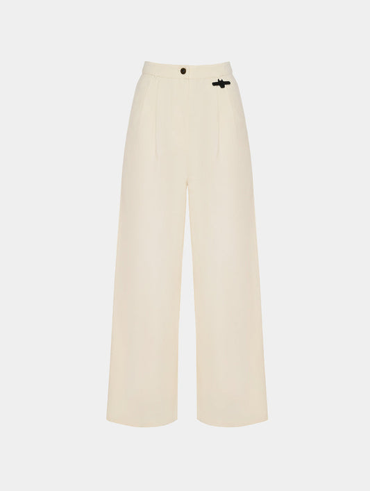PLEAT DETAIL WIDE LEG PANTS - OFF WHITE