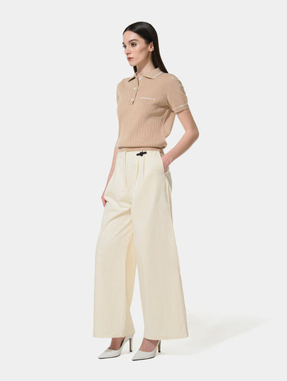 PLEAT DETAIL WIDE LEG PANTS - OFF WHITE