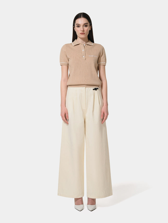 PLEAT DETAIL WIDE LEG PANTS - OFF WHITE
