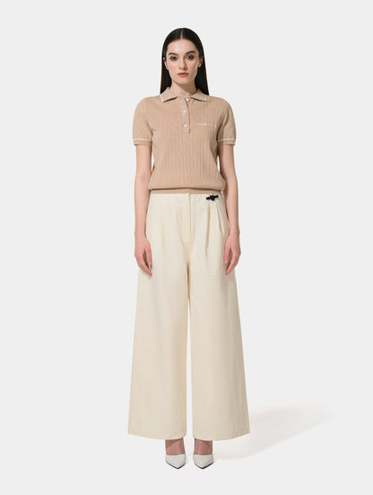 PLEAT DETAIL WIDE LEG PANTS - OFF WHITE