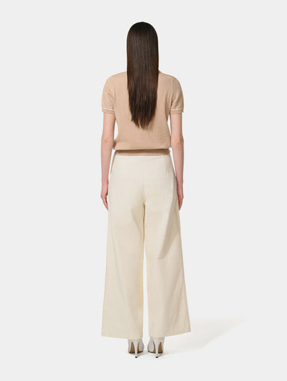 PLEAT DETAIL WIDE LEG PANTS - OFF WHITE