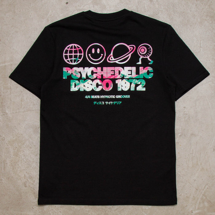 Saturn Elements Psychedelic Disco 1972 Back Print - Tshirt - Black
