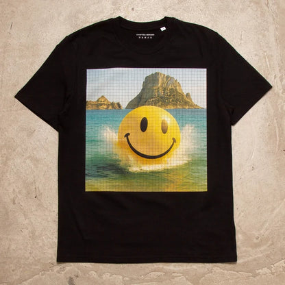 Smiley Es Vedrà Trip Front Print - Tshirt - Black