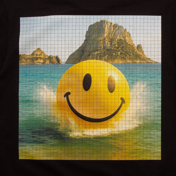 Smiley Es Vedrà Trip Front Print - Tshirt - Black
