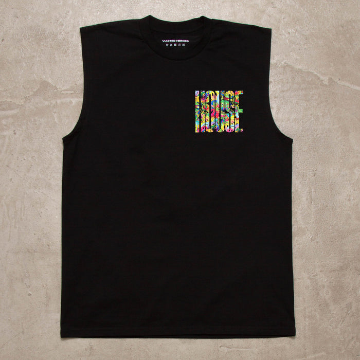 Smiley Higher House Back Print - Tank Tshirt - Black