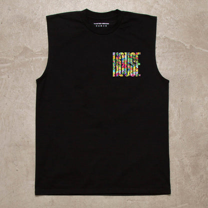 Smiley Higher House Back Print - Tank Tshirt - Black