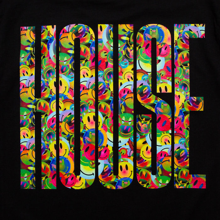 Smiley Higher House Front Print - Tank Tshirt - Black