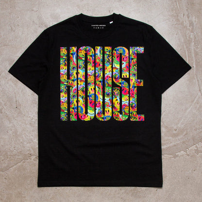 Smiley Higher House Front Print - Tshirt - Black