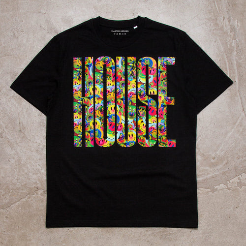 Smiley Higher House Front Print - Tshirt - Black
