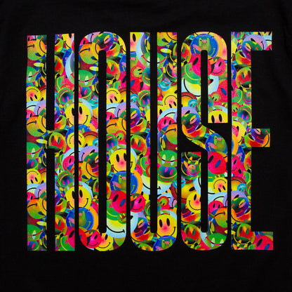 Smiley Higher House Front Print - Tshirt - Black
