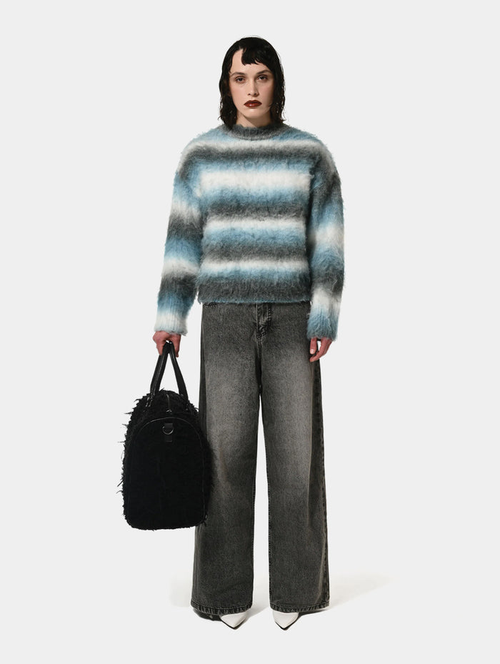 STRIPE BRUSHED SWEATER - BLUE