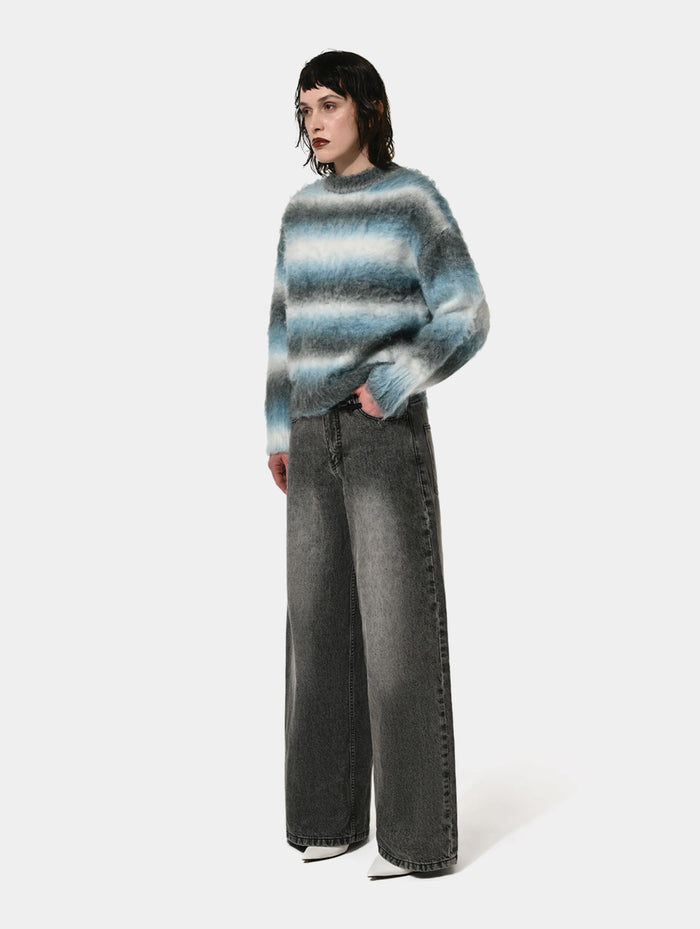 STRIPE BRUSHED SWEATER - BLUE