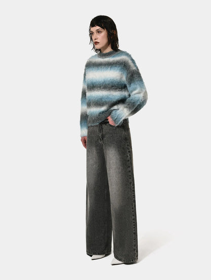 STRIPE BRUSHED SWEATER - BLUE