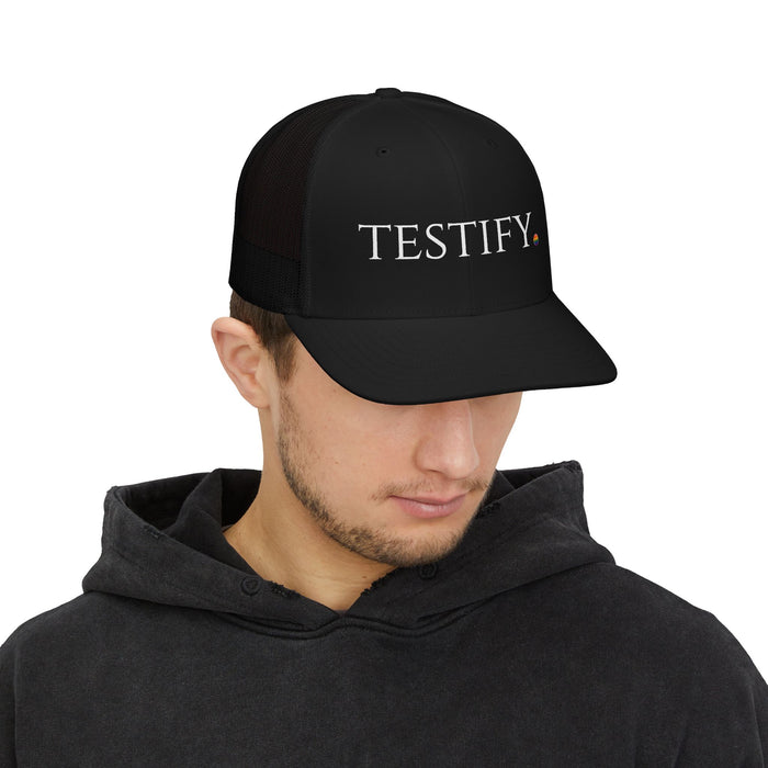 "Testify" Snapback Trucker Hat — Embroidered Pride Edition