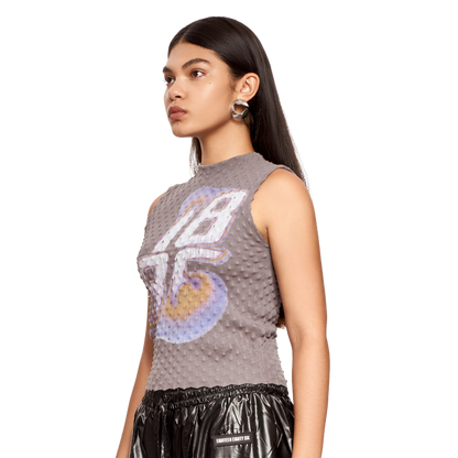TEXTURED PRINTED TOP- GREY