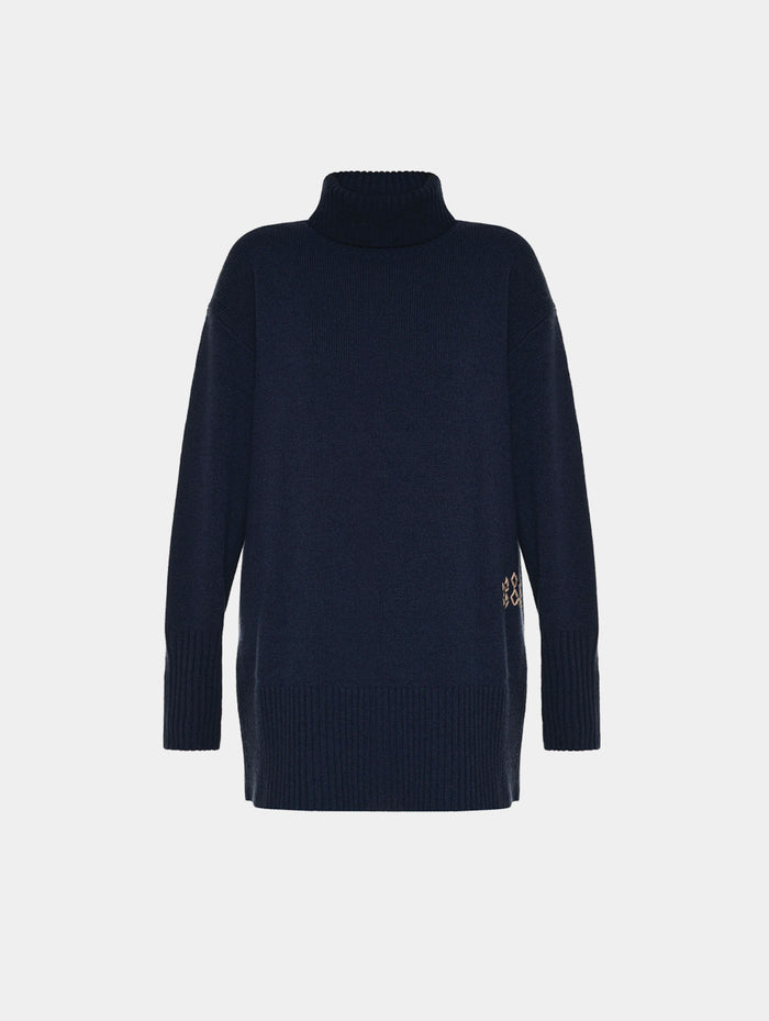 TURTLE NECK KNIT SWEATER- BLUE