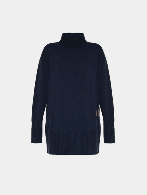 TURTLE NECK KNIT SWEATER- BLUE