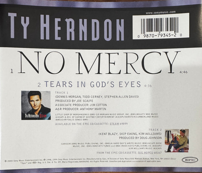 Ty Herndon Signed "No Mercy" CD Single