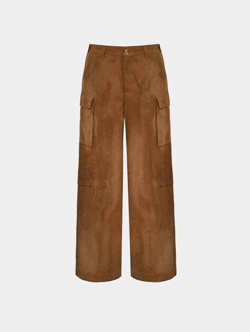 WAXED CARGO PANTS - BROWN