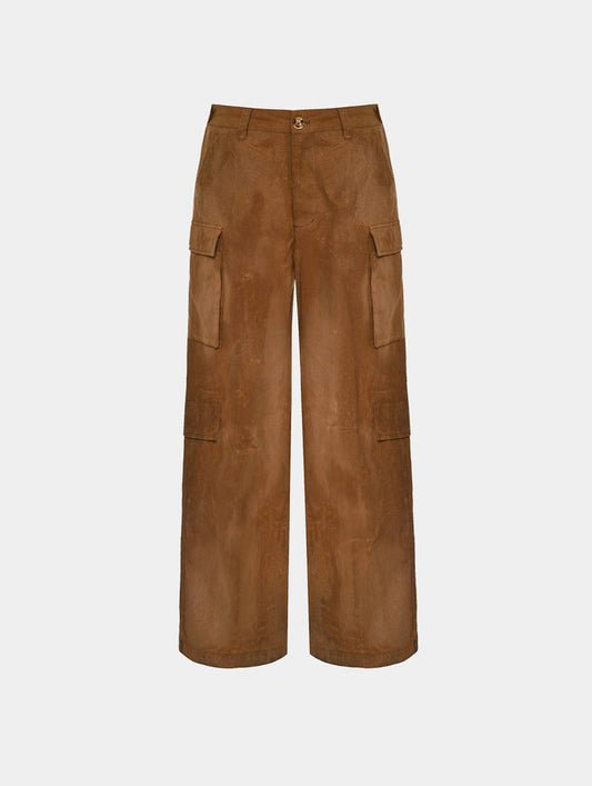 WAXED CARGO PANTS - BROWN