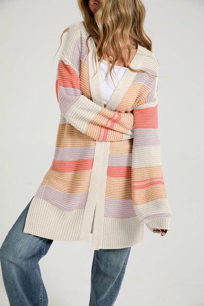 Women's Color-Block Striped Knit Cardigan Coat