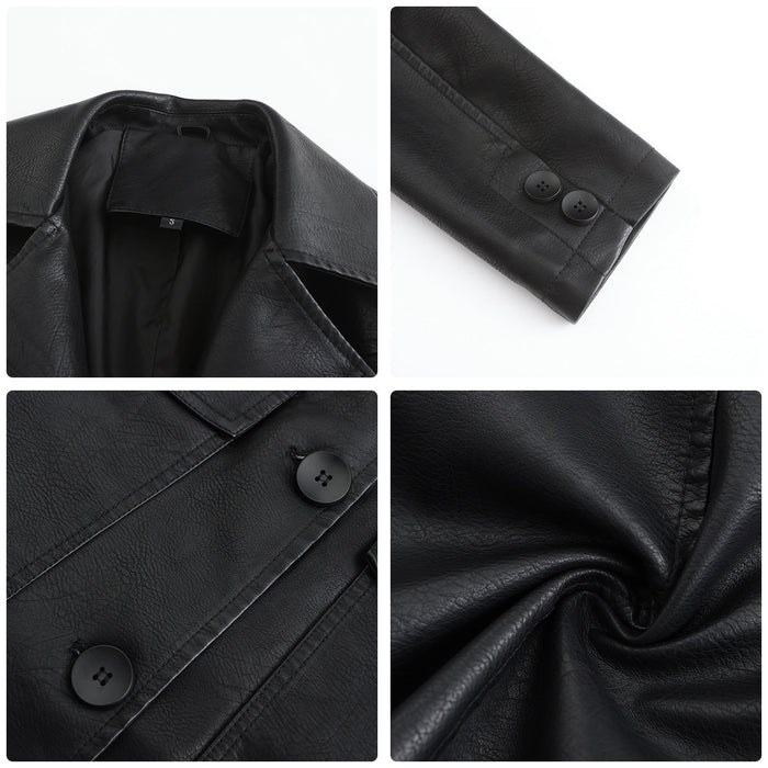 Women’s Long Leather Trench Coat – Fashion Outerwear