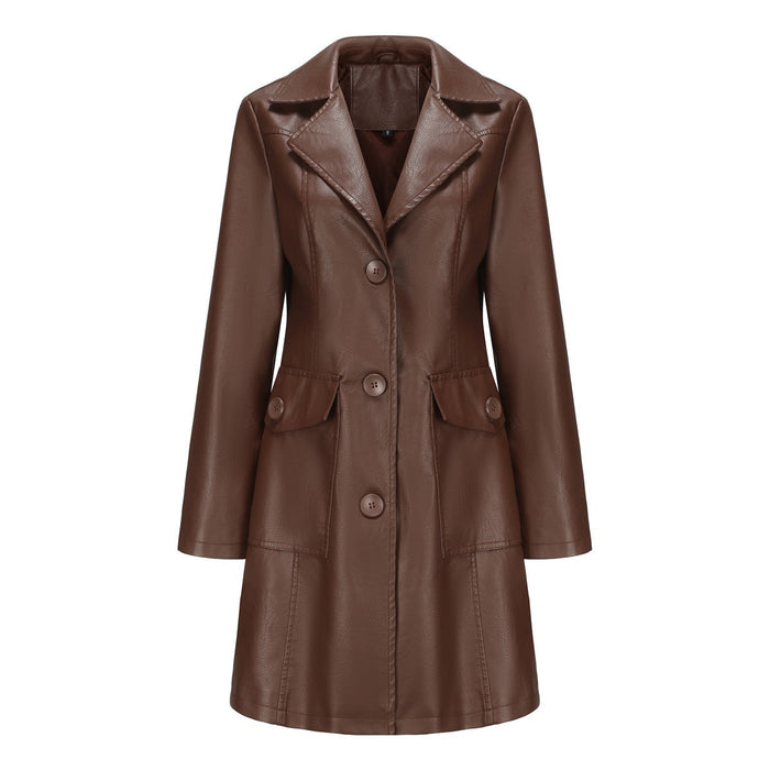 Women’s Long Leather Trench Coat – Fashion Outerwear