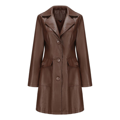 Women’s Long Leather Trench Coat – Fashion Outerwear